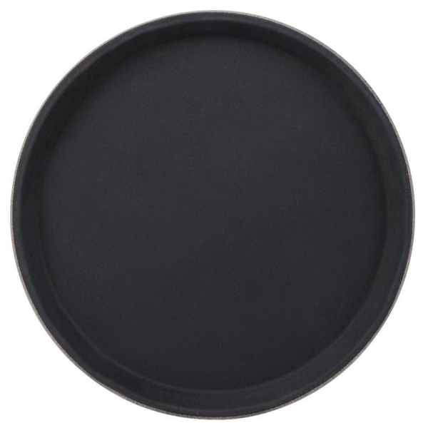 Black Round Non - Slip Serving Tray (16'') JMP921